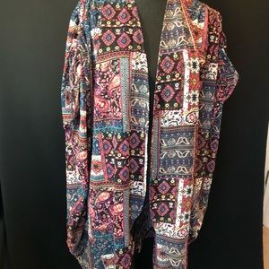 Duster/Cover Up Open Front Ruched Tie Sleeve OS
